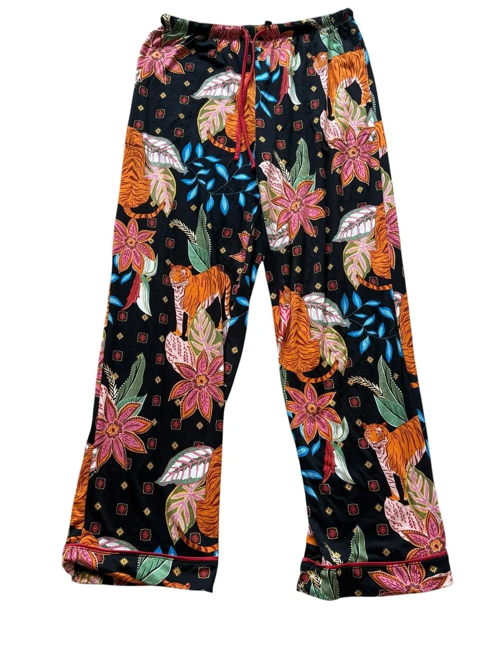 Room Service Tiger Floral Pajama Set Black Button Front Lounge Sleepwear S Cozy